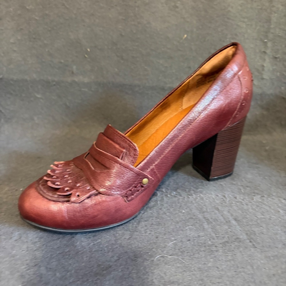 Clarks Block 4" Heeled Loafers Womens 9 Burgundy Leather Fall Magic Cottage